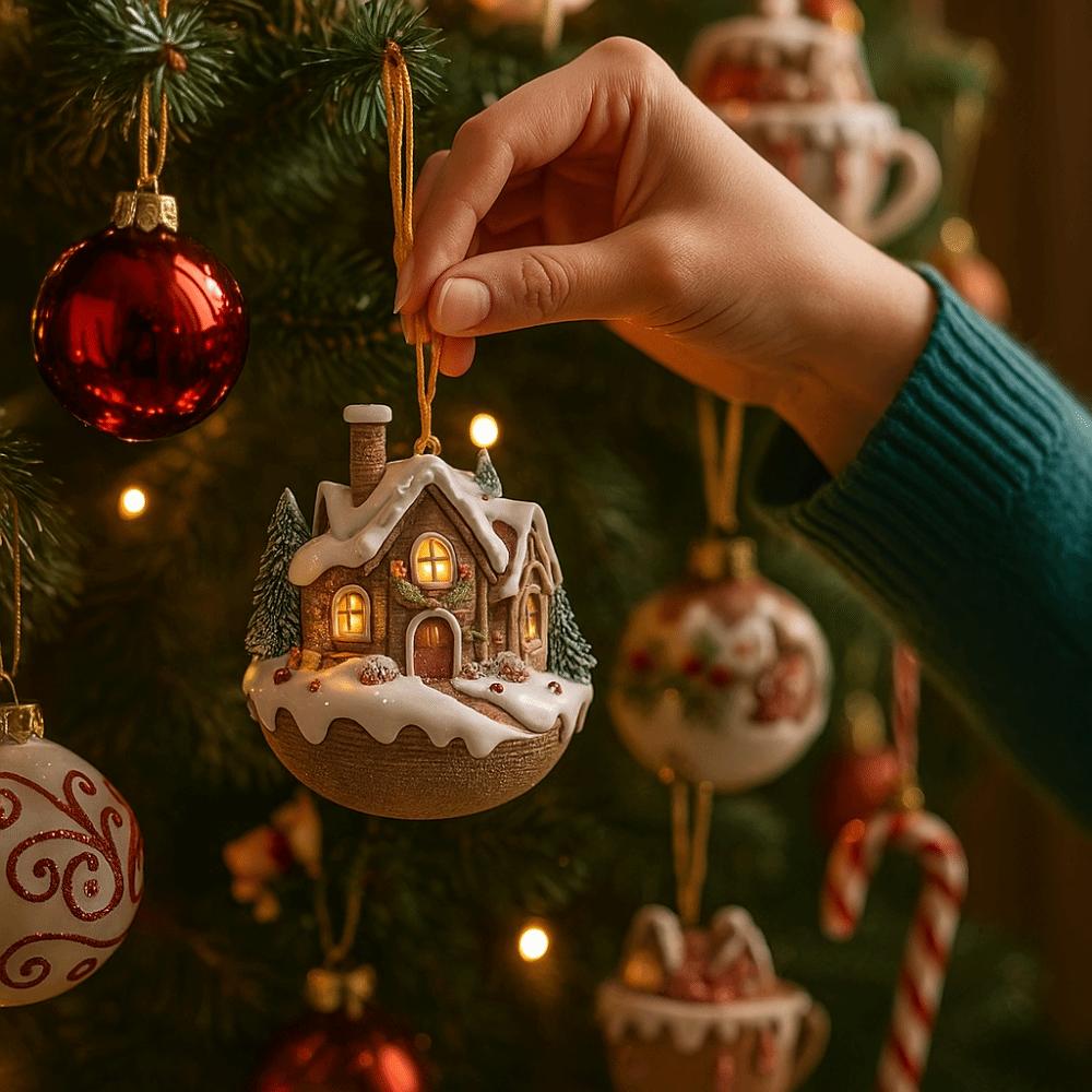 Snow House Christmas Hanging Pendant 2D Flat Chocolate Mug Car Coffee Cup Pendant Acrylic Bag Charms Xmas Tree Hanging Ornament