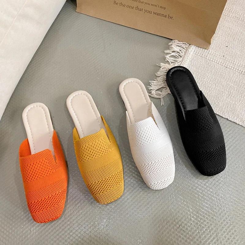 French Minority Slippers Fairy Shoes To Wear New Summer Soft Bottom Baotou Hollow Woven Flat Shoes for Women Maximum Size 42