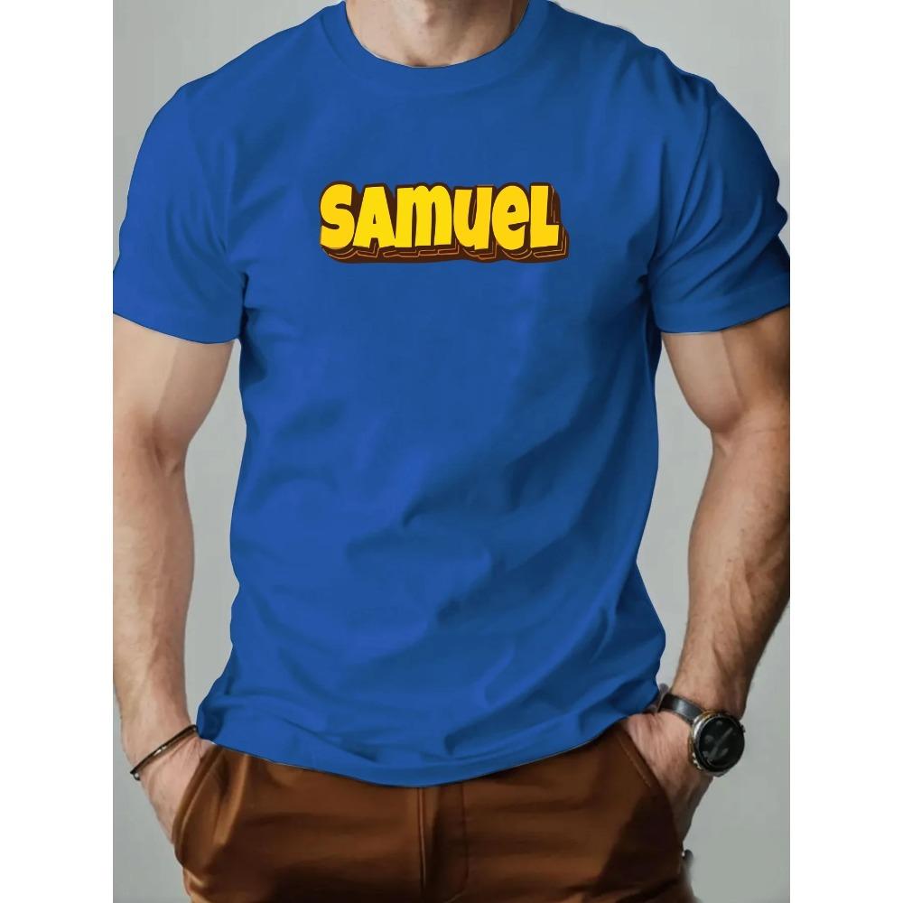 T-Shirt Men 100% Cotton English Letter Pattern SAMUEL Print Summer Round Neck Breathable Oversized Tee Casual Fashion Clothing