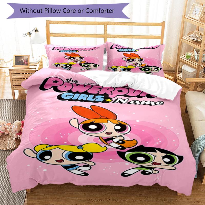 3pcs Custom Name The Powerpuff Girls Bedding Set Duvet Cover Closure Includes 1 Duvet Cover & 2 Pillowcases, Soft and Comfortable for All Seasons.