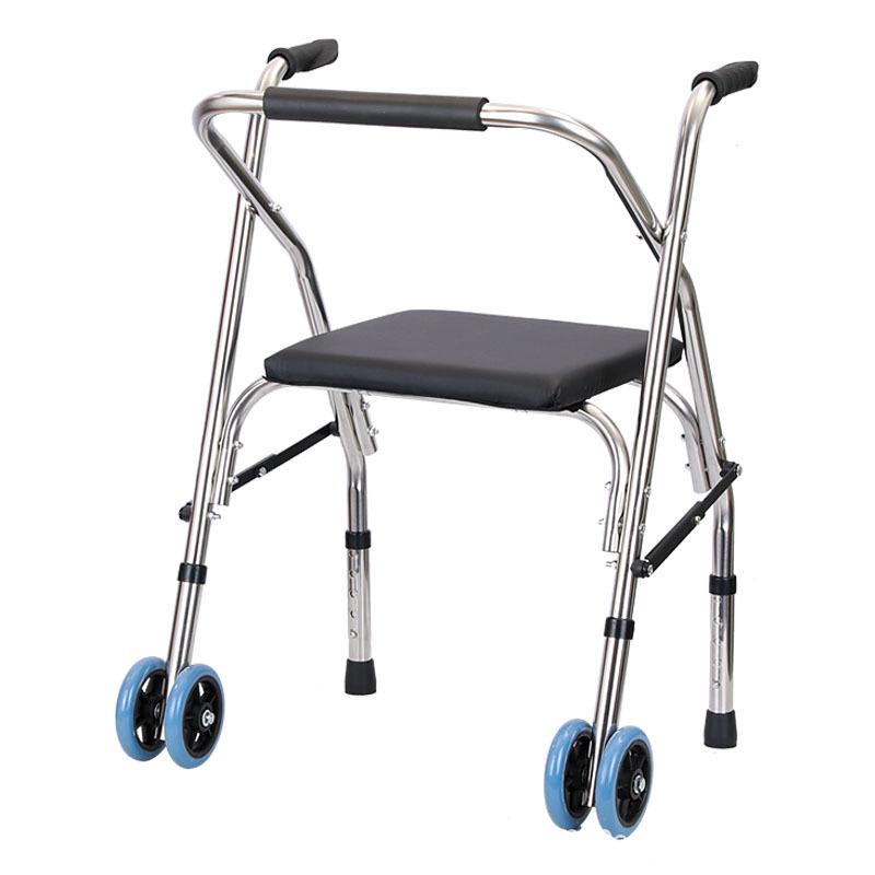 Stainless Steel Rollator Walker with Seat and Wheels - Rehabilitation Support Frame