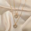 C137 New Simple Elegant Necklace for Women Gold Inlaid with Rhinestones Heart Double Layer Necklace