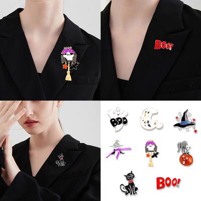 Halloween Cartoon Ghost Pin Accessory Quirky Halloween Badge Pumpkin and Ghost Broom Alloy Lapel Pin for Theme Parties