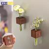 1 peça Vaso de Tubo de Ensaio Magnético de Madeira Ímã de Geladeira DIY Arranjo de Flores Simulação Vaso de Flores Decoração para Casa Cozinha