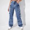 Women's Casual Work Pants Multi Pocket Minimalist and Personalized Loose Jeans Fashionable Work Pants