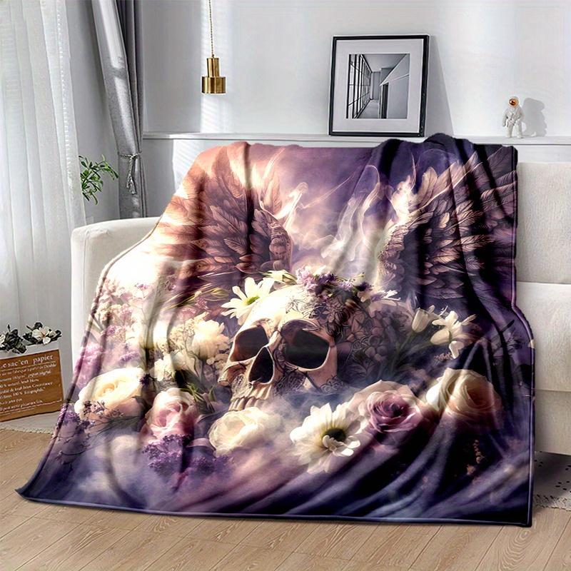 1pc Angel Skull Cartoon Blanket Seasonal Home Decor Gift, Living Room, Travel, Camping, Car Blankets
