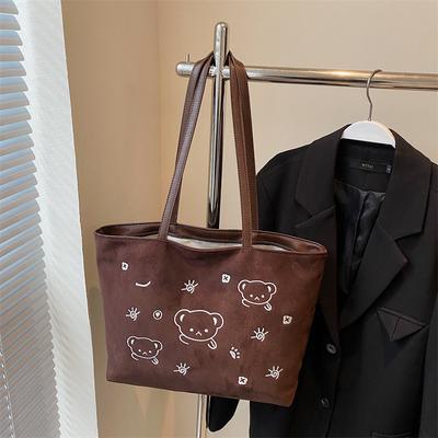 Embroidered Cartoon Shoulder Large Capacity Student Tote Versatile Shoulder Women's Bag Class Handbag