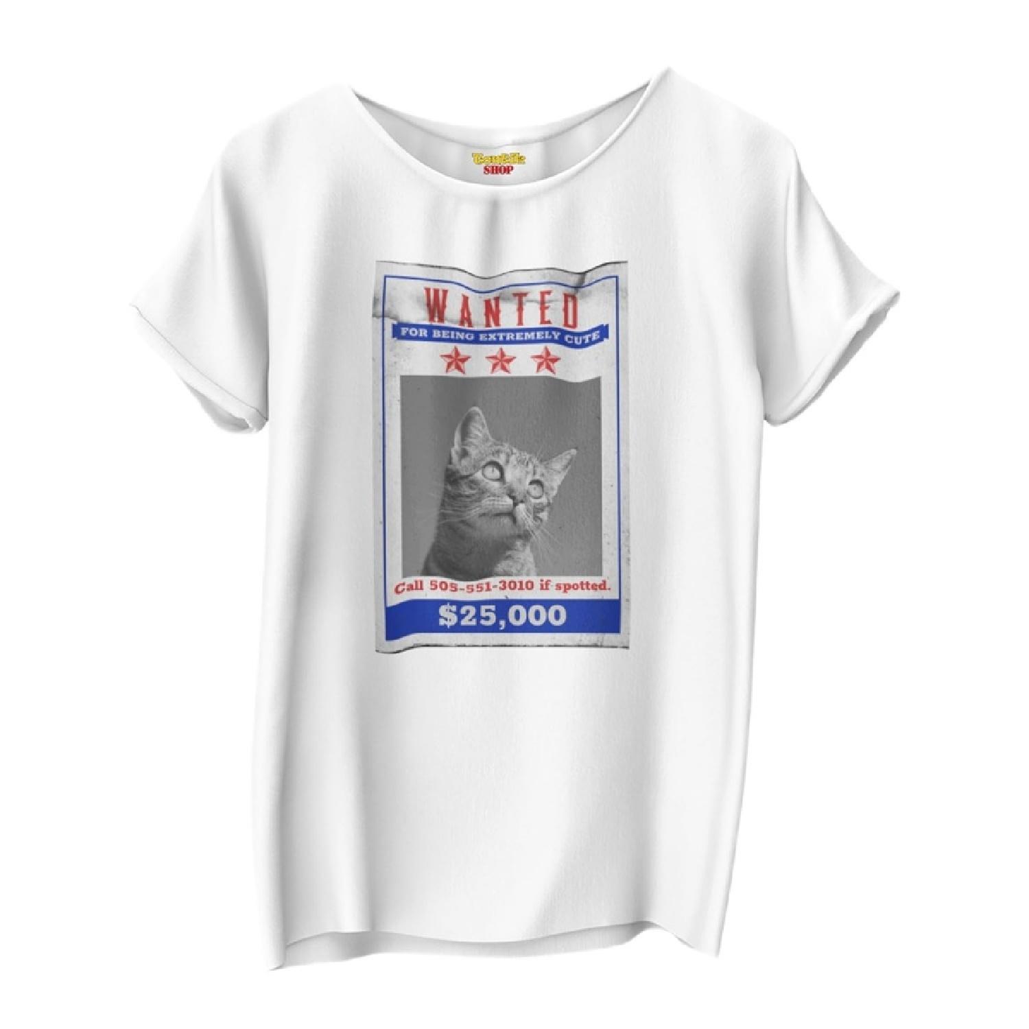 

Wanted For Being Extremely Cute - TontikShop Handmade Dog and Cat Lover T-Shirt Series - Funny Pet T-Shirts - Art Print Shirt (L) XXXXXL білий