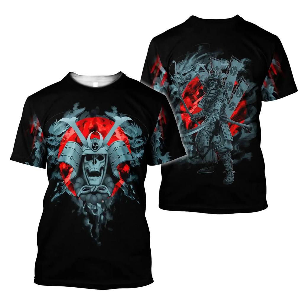 Neues Sommer Japanischer Samurai 3D Gedrucktes Harajuku Herren T-Shirt Sport Vintage Kurzarm Rundhals Cosplay Party Oberteile Kleidung