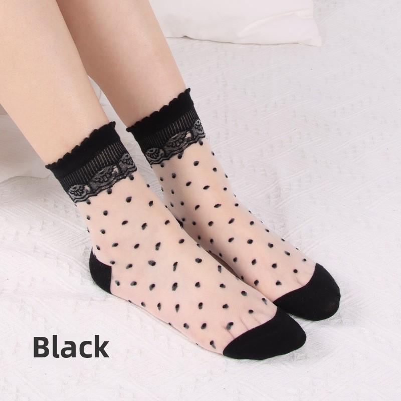 10 Pairs Socks Women Spring and Summer Women's Silk Stockings Summer Thin Lace Socks Crystal Stockings
