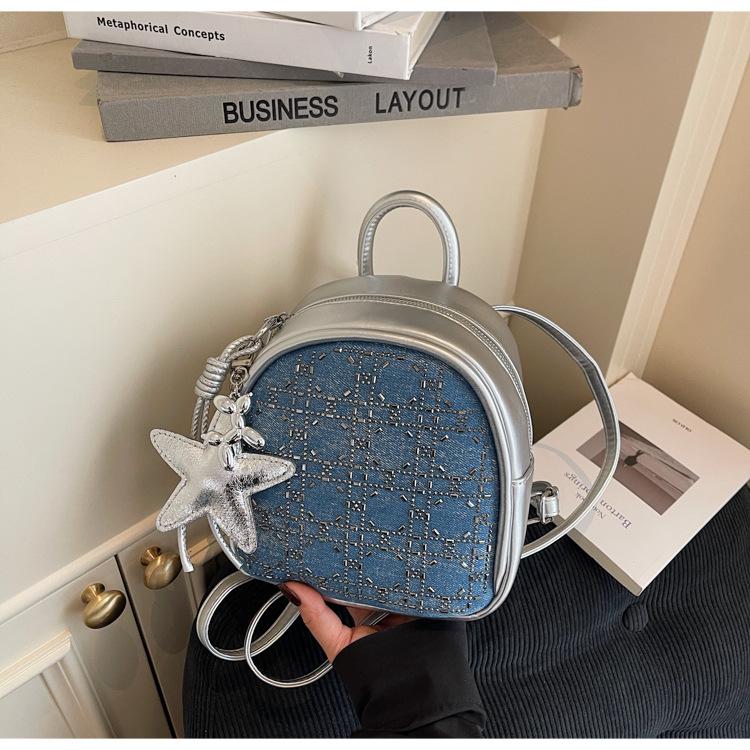 Schoolbag Summer Bag Women's Hand Underarm Pillow Bag 1011 New Rhombus Hot Diamond Denim Blue Shoulder Fashion Crossbody Bag