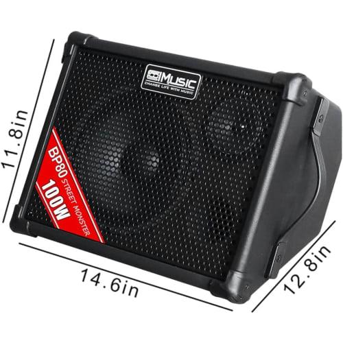 Coolmusic BP80 Battery-Powered Acoustic Guitar Amplifier - Portable BT Amplifier 100W, 6 Inputs, 3-Band EQ, Black