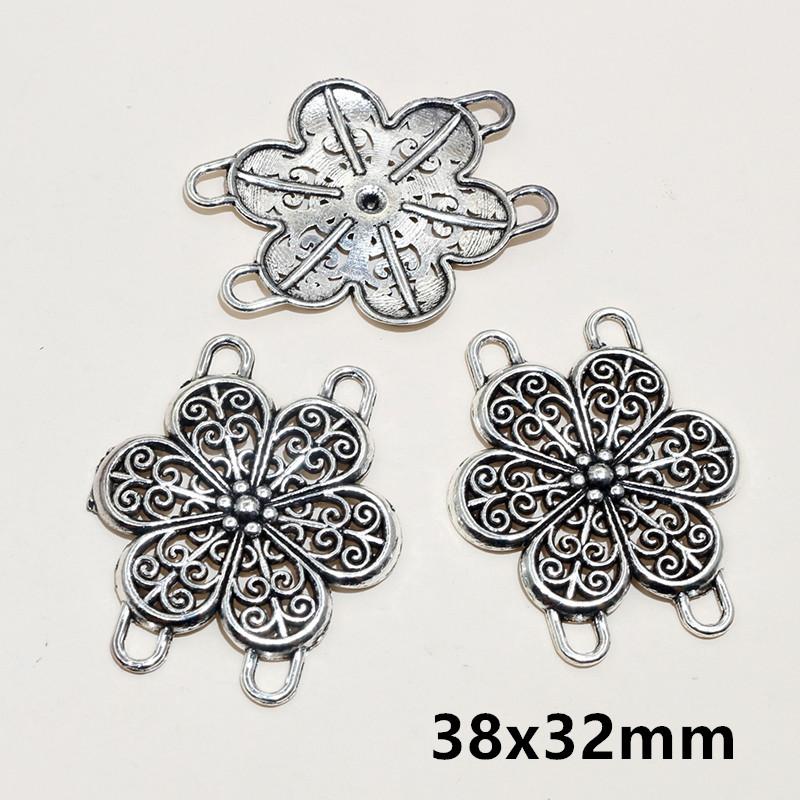 10pcs Antique Silver Plated Bohemian Vintage Flower Connector Charm Pendant DIY Necklace Bracelet Jewelry Making Accessories