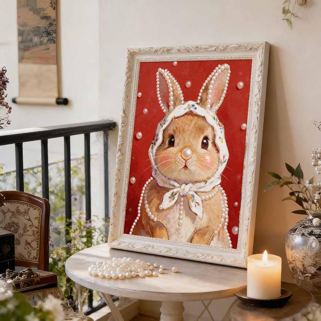 Handmade DIY Pearl Painting Photo of The Little White Rabbit Theme Bedroom Living Room Frameless Diy Handmade Sticky Diamond Creative Canvas Painting