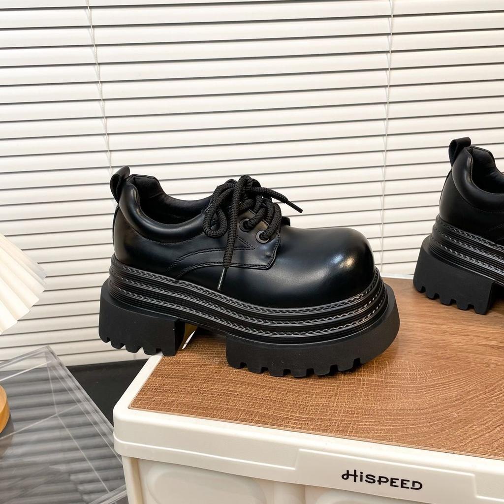 2025 New Muffin Platform Big Head JK Small Leather Shoes Women's Small Derby Shoes British Style Lace-up Loafers