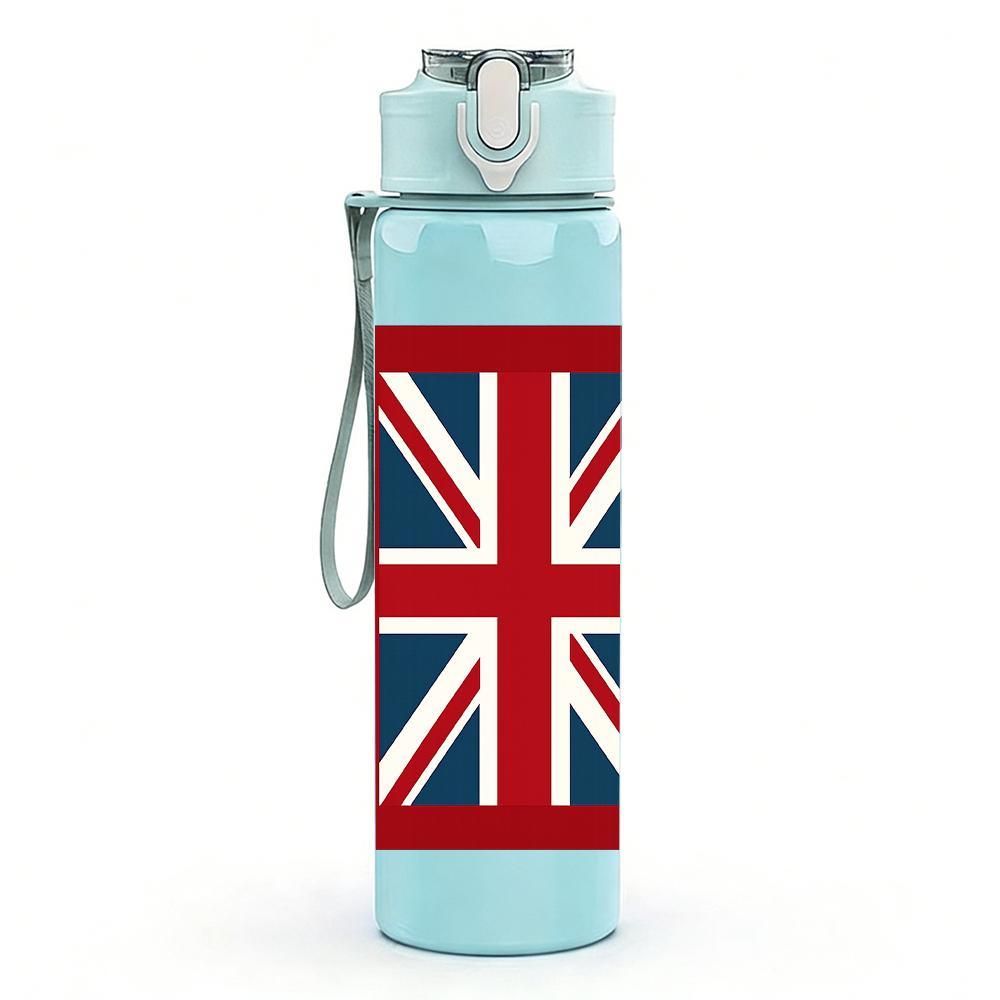 1PC England Union Jack Flag 750ml Color Plastic Sports Water Bottle Leakproof Flip Straw Lid For Sports Office Home Use