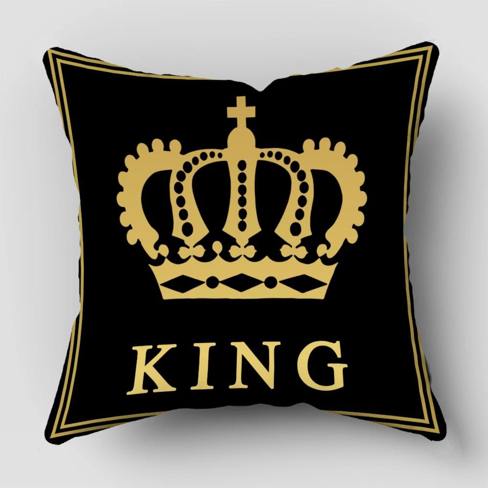 

Black And Gold King And Queen Letter Square Home Office Decoration Pillowcase Pillow Cushion Soft And Non-Fading 40x40cm16x16Inch