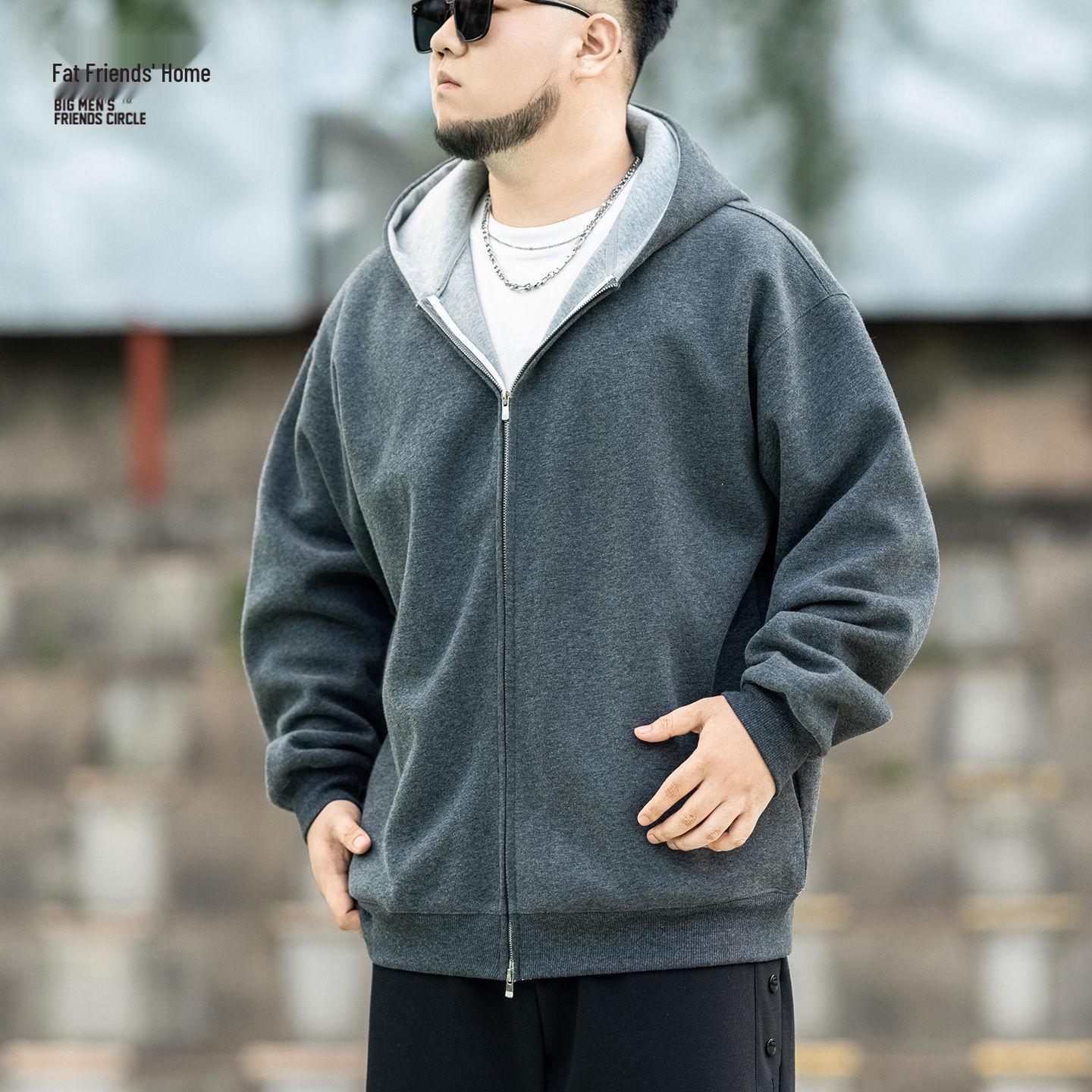 

Men s Casual Hooded Zip-Up Jacket - Warm & Loose Fit for Autumn/Winter 3XL темно-сірий
