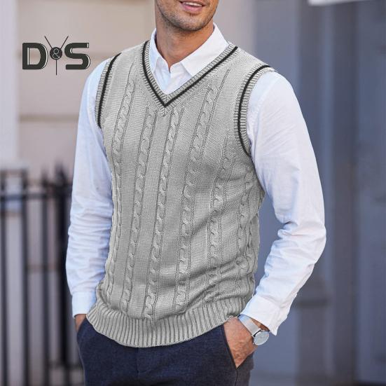 Pánská vesta svetr s výstřihem do V bez rukávů Slim Fit Colorblock Pletený svetr Slim Fit Střední délka Zahuštěný svetr preppy a business stylu