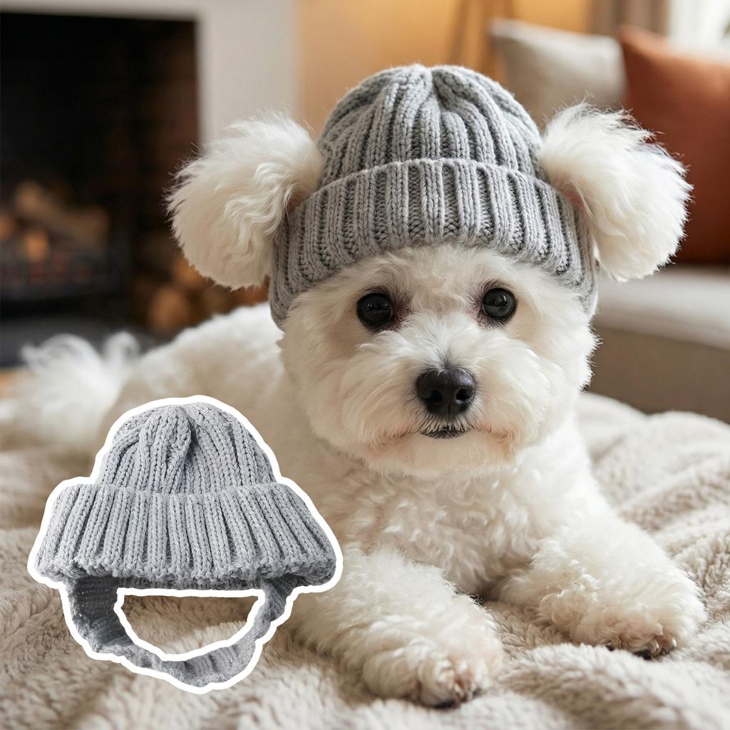 Knitted Pet Hat with Ear Holes Winter Warmer Dog Hat Elastic Puppy Beanie Cap Christmas Pet Thermal Accessories for Dogs & Cat