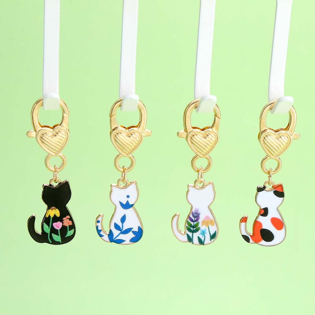 4pcs Colorful Enamel Cute Cat Keychain, Alloy Animal Key Ring, For Car Keys, Backpacks, Wallets
