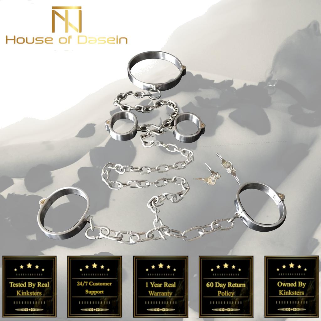 Metal Restraints Set Stainless Steel Locking Collar Cuffs Kit  Cuffs & Shackles
