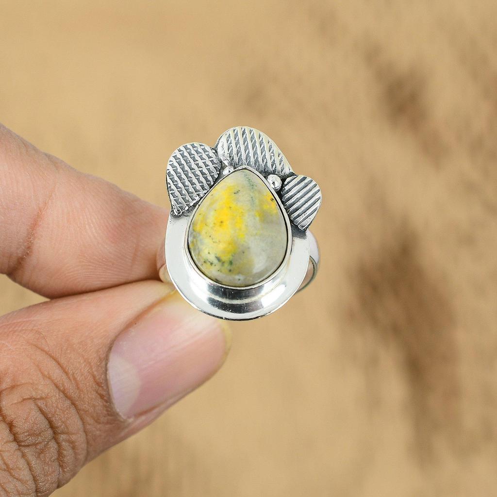925 Sterling Silver Pear Bumble Bee Jasper Stone Daughter Promise Handmade Ring