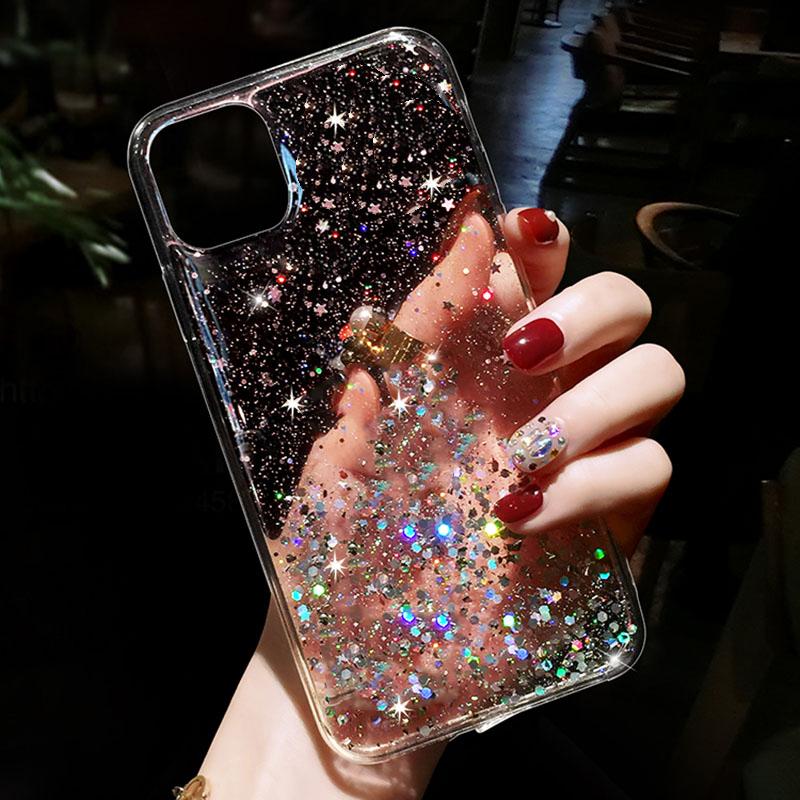 Clear Glitter Star Soft TPU Silicone Phone Case For iPhone 14 13 12 11 Pro Max Plus 14promax 13pro 12pro 11pro Bling Sequin Back Cover Shell