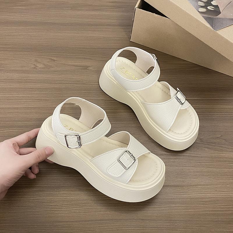 

Fashion Roman sandals 2025 new casual one-word sandals women s summer open-toed platform beach shoes 40 бежевый