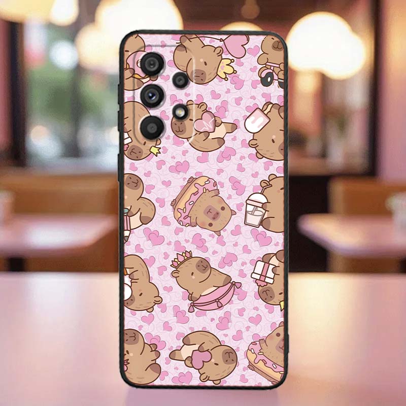 Cartoon Anime Capibala Art Phone Case For Samsung A41 A35 A34 A33 A32 A25 A24 A23 A21s A06 A05 A04 A03 Note 10 20 Ultra 5G Black