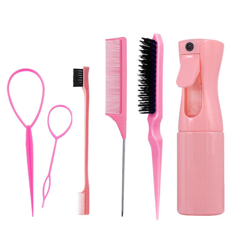 6pcs/Set Comb Brush Set Hairdressing Spray Bottle Hair Braiding Loop Pointed Rat Tail Comb Edge Fixed Mouse Control Brush
