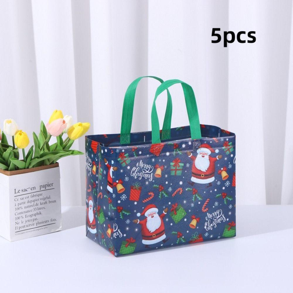 

5PCS Non-woven Christmas Gift Bags Waterproof Tote Bags Decoration Gift Packaging Bag 2024 New Year 5