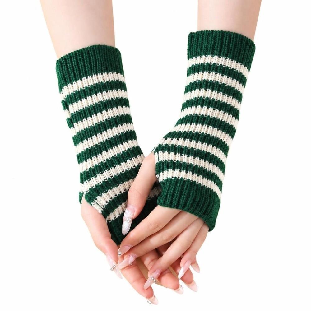 Fingerless Knitted Mittens Striped Wrist Warmers Gifts Arm Warmers  Daily Outfits
