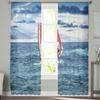 Blue Sea Waves Sailboat Modern Tulle Curtains For Living Room Bedroom Home Kitchen Window Sheer Curtains