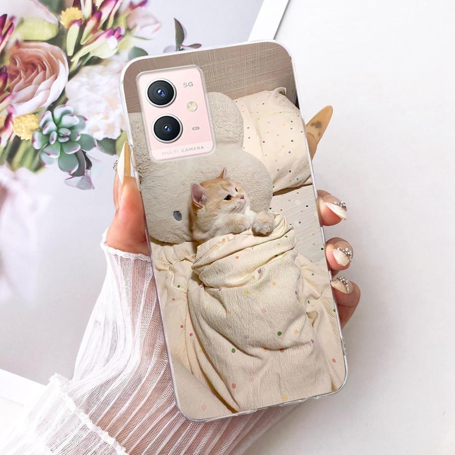 For Vivo Y33s Y55s Y55 Y75 Y21 Y21s Y21G Y21E Y21A Phone Case Floral Butterfly Bow Cat Dragon Bumper Soft Clear Silicone Cover