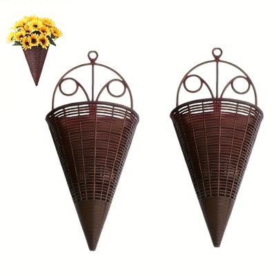 2Pcs Creative Simulation Fan Hanging Vase, Triangle Wall Art Flower Basket, Indoor Wall Hanging Flower Pot Holder Decor