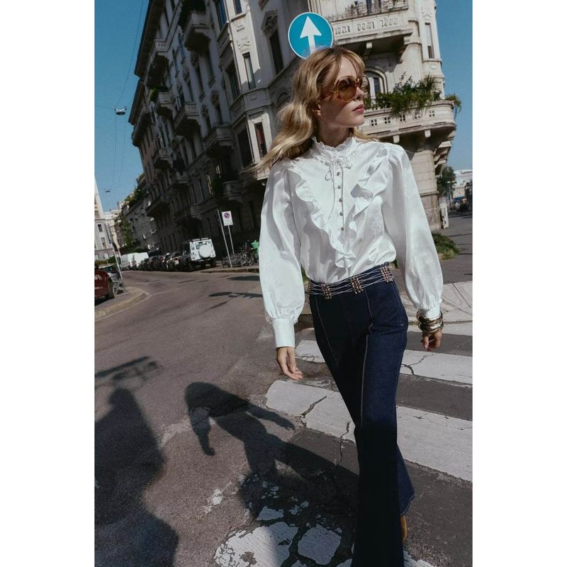 Za New Fall Women's Clothing 2025 Fashion Style Fashion Jacquard Silk Satin Texture Long Sleeves Shirt 8846588