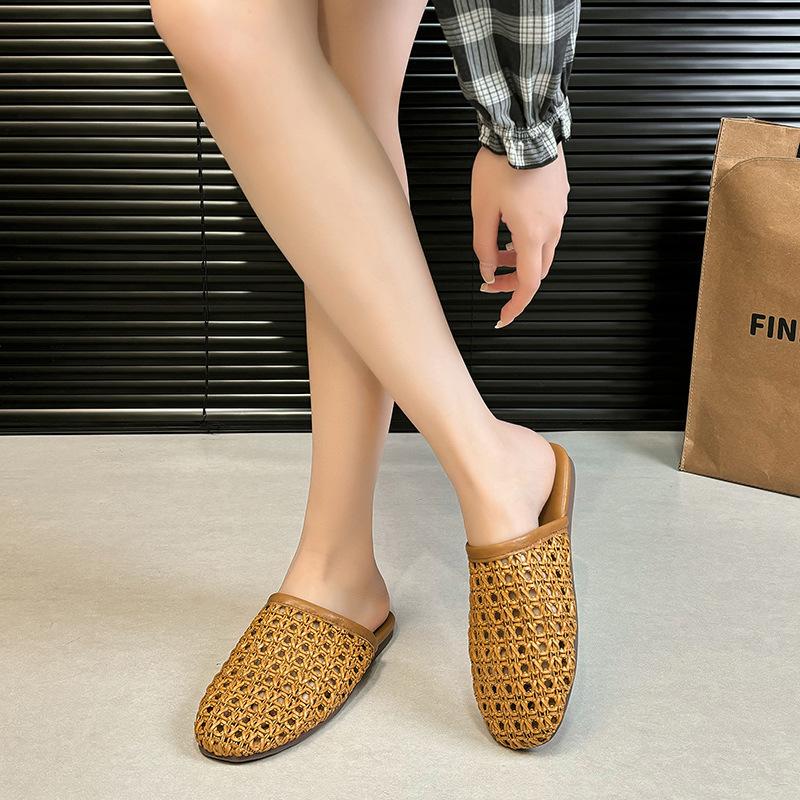 Mode Vävd Flats Mules Skor Kvinnor Casual Sandaler Sommarslippers Slingback 2025 Mode Strandtofflor Ny Trend Mujer De Sandalias