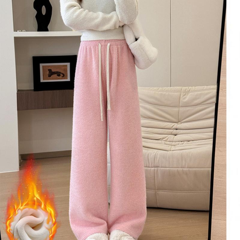 Mink Vel Wide-leg Pants for Women In Autumn and Winter New Knitted High-waisted Draped Glutinous Rice Pants Straight-legged Slim and Lazy Plush Pants