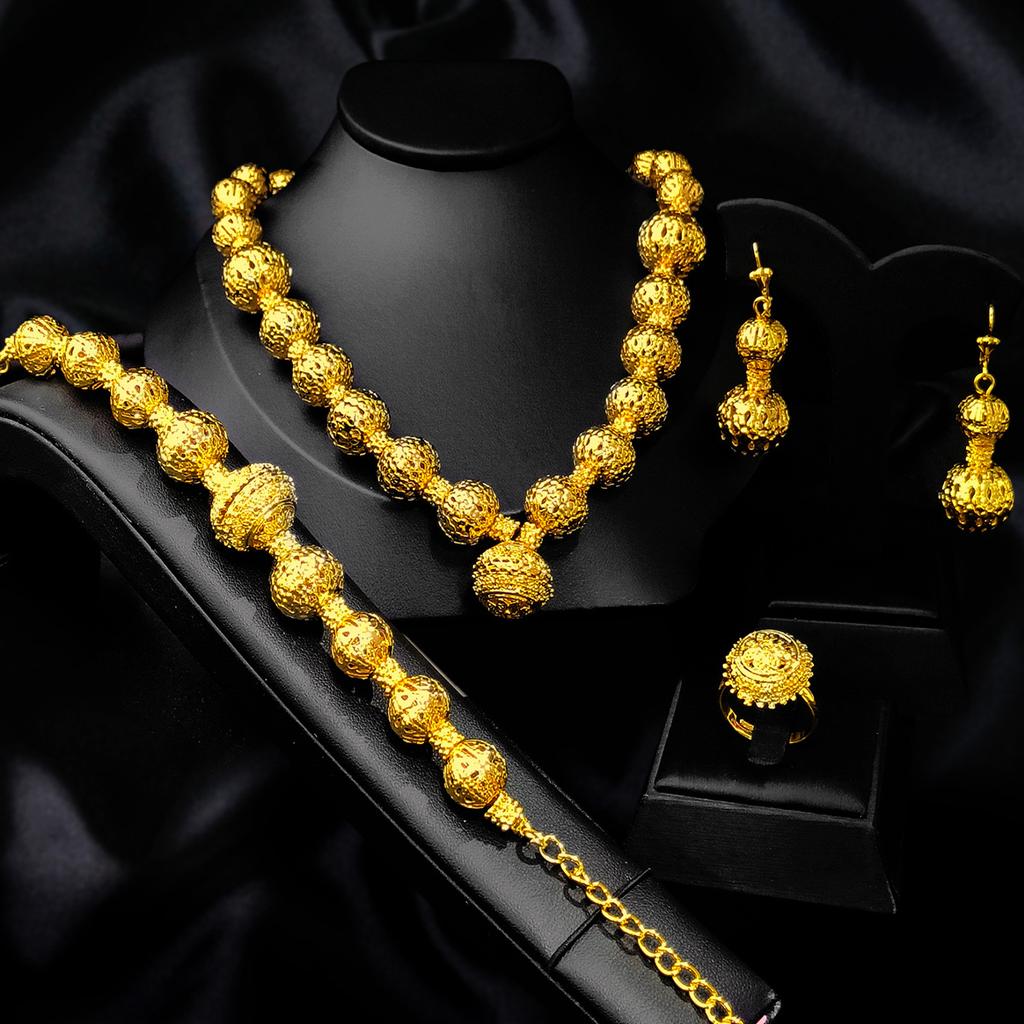 2026 Dubai Bridal Wedding Zircon Pearl Necklace Ring Earrings Bracelet Four-piece Women's Banquet Jewelry Set