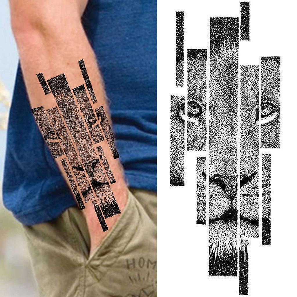 10 Sheets Animals Temporary Tattoos For Men Adults Arm Realistic Lion Wolf Tiger Tattoo Sticker Fake Solider Black Tatoos Paste