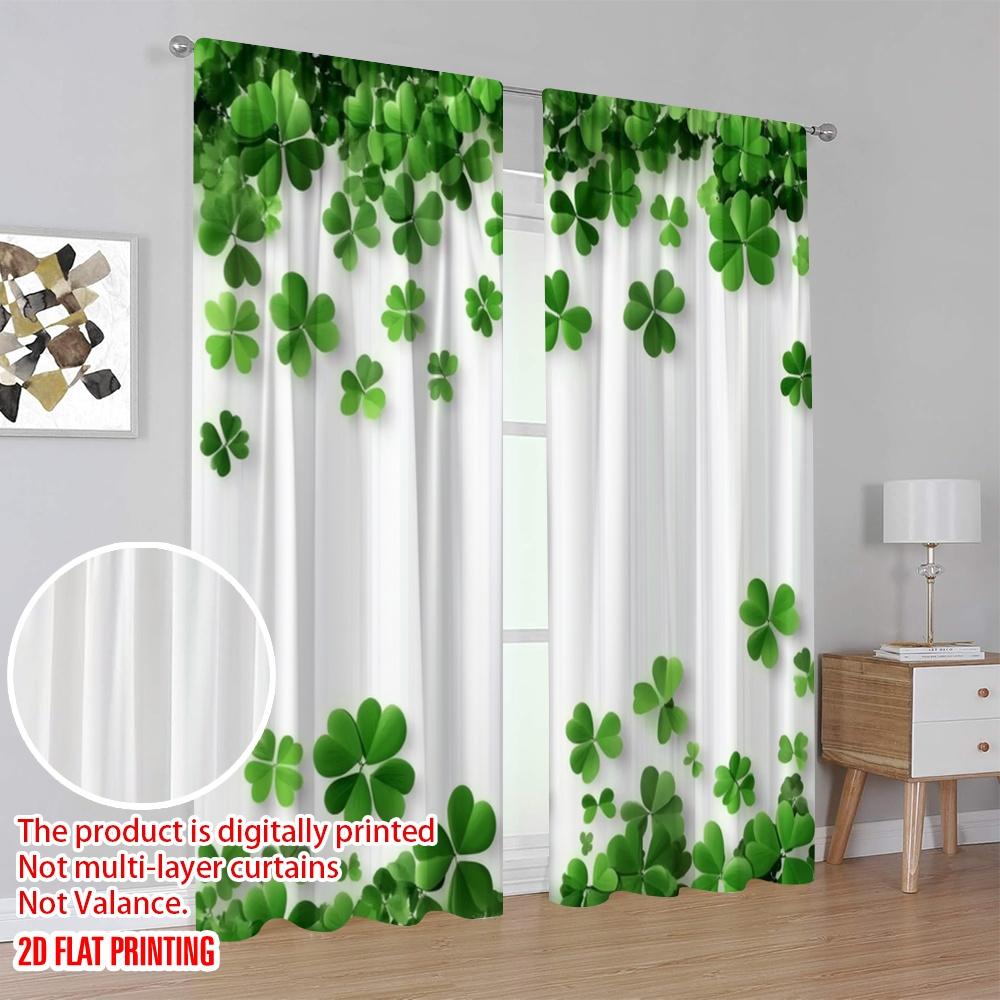 2pcs,2D plane printing Creative Curtains Clover Canvas (2) Versatile Polyester (without rod) Room Decor Use for Living Room &