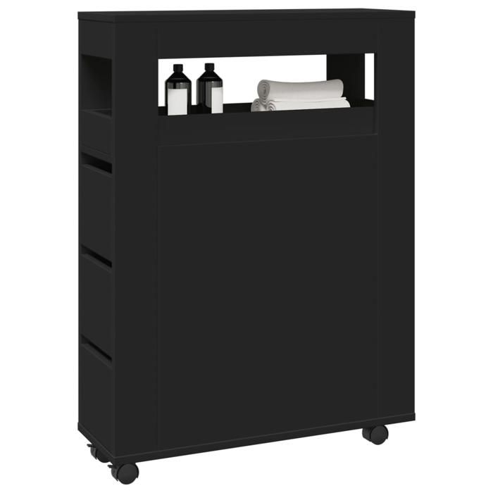VidaXL Meuble étroit de salle de bain à roulettes noir, rangement de salle de bain étroit, rangement étroit pour salle de 855269