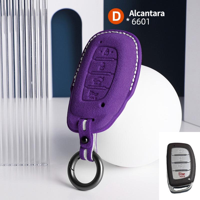 For Hyundai Tucson Santa Fe Rena Sonata Elantra Creta I10 I30 I40 Accessories 4 Button Suede Car Smart Key Case Cover Shell