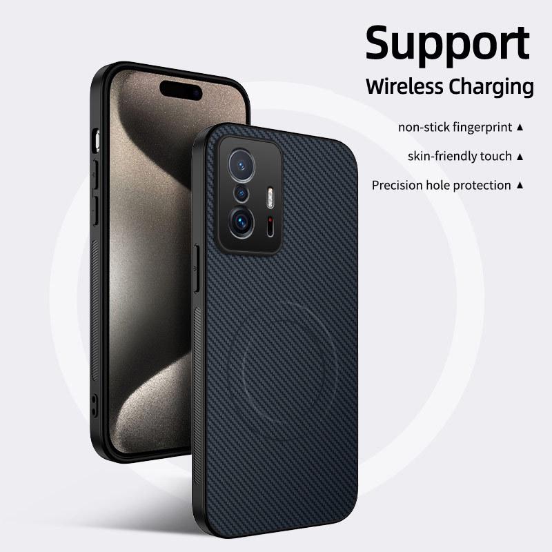 Carbon Fiber Leather Texture Lens & Drop Protection Magsafe Case for Xiaomi 11T/11T Pro