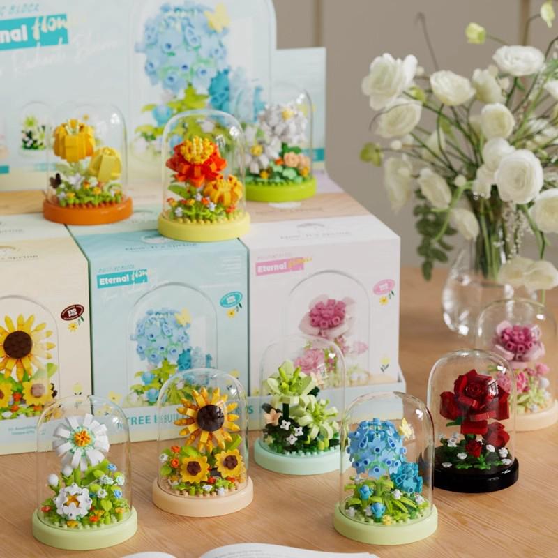 Secret Garden Flower Building Blocks: Rose & Carnation Potted Plant Toy - Perfect for Children's Play and Teacher's Day Gifts