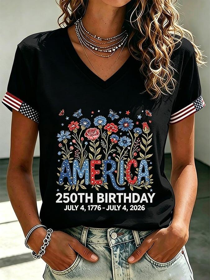 European and American Style Women's Clothing Casual V-neck Short-sleeved T-shirt D Digital Printing Source Wholesale