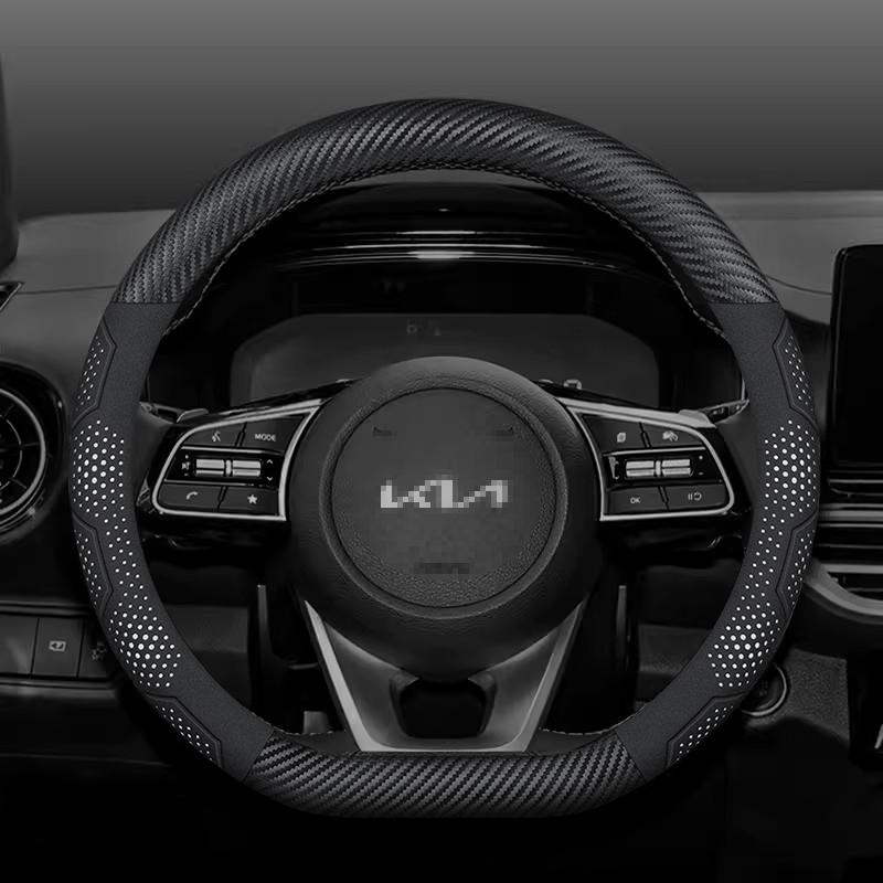 WLCT1 For Kia K5 Sportage Picanto Xceed Rio Cerato Soul Carens Seltos Carbon Fiber Suede Car Steering Wheel Cover Auto Accessories
