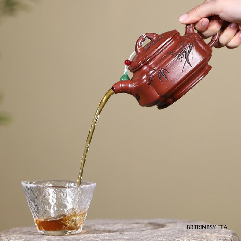 Chinese Yixing Purple Clay Teapot Large Capacity Beauty Tea Pot Handmade Bamboo Leaf Zisha Kettle Household Teaware Gifts 380ml