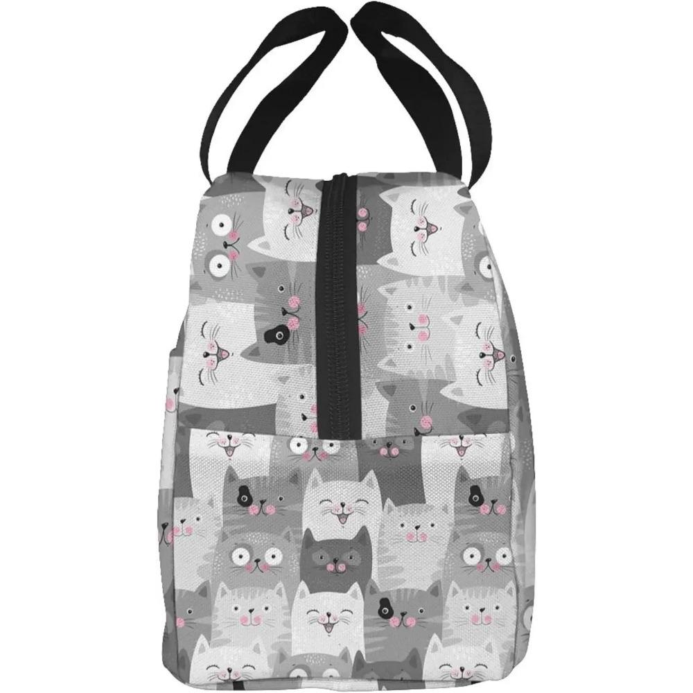 Geantă de prânz pisici gri drăguțe, cutie de prânz izolată, cooler reutilizabil, geantă termică pentru masă pentru femei, fete, muncă, școală, picnic